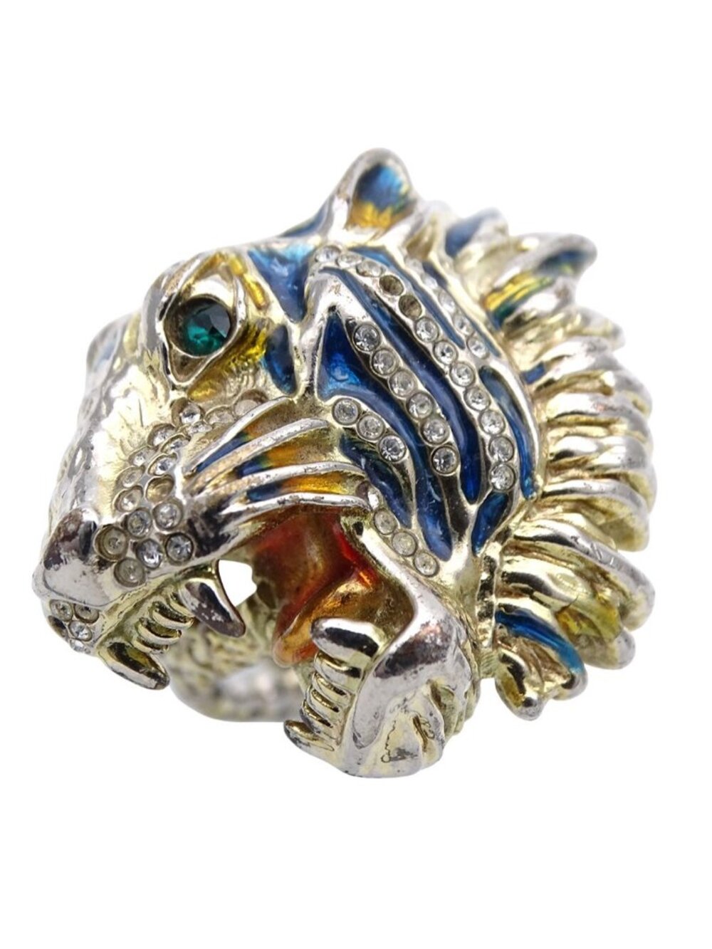 Gucci Ring Gold Plated Tiger M Animal Vintage Blue Tough Cool